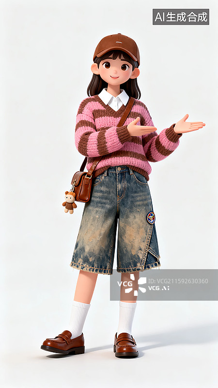 【AI数字艺术】邀请姿势的3D粉咖色毛衣美女图片素材