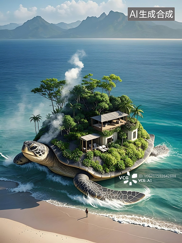 【AI数字艺术】海龟岛屿梦幻家园图片素材