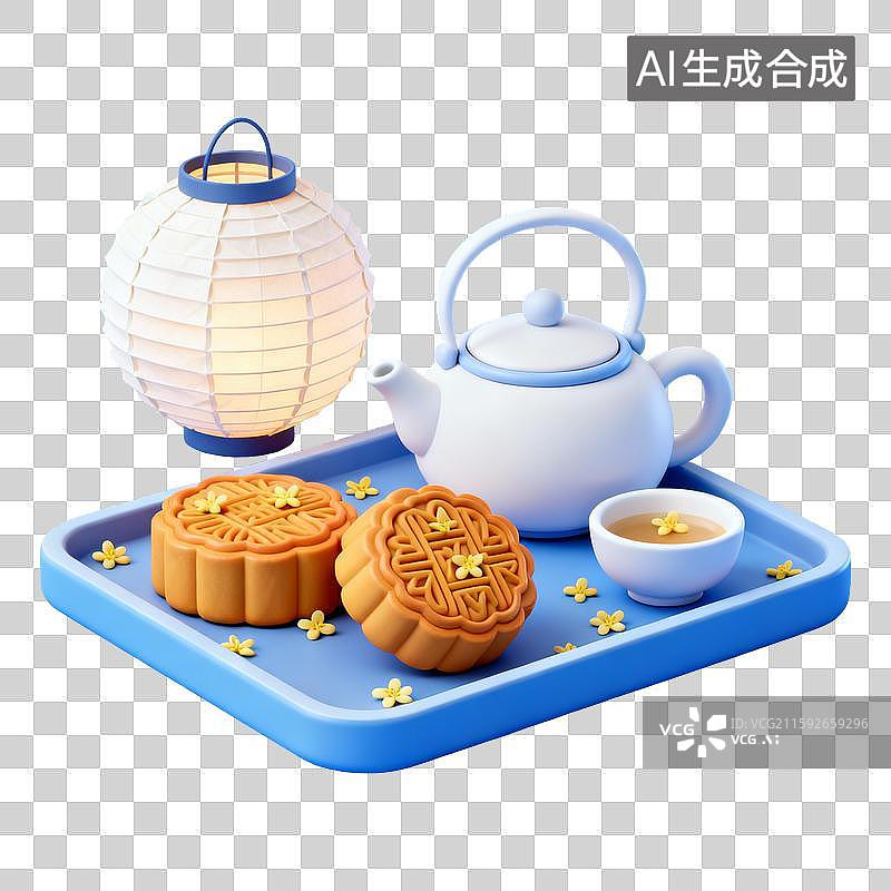 【AI数字艺术】中秋月饼茶点图片素材