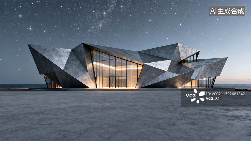 【AI数字艺术】科技感建筑，折面建筑，汽车广告背景图图片素材