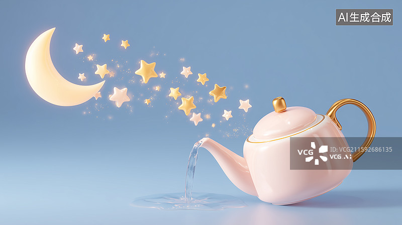 【AI数字艺术】茶壶星月3D图图片素材