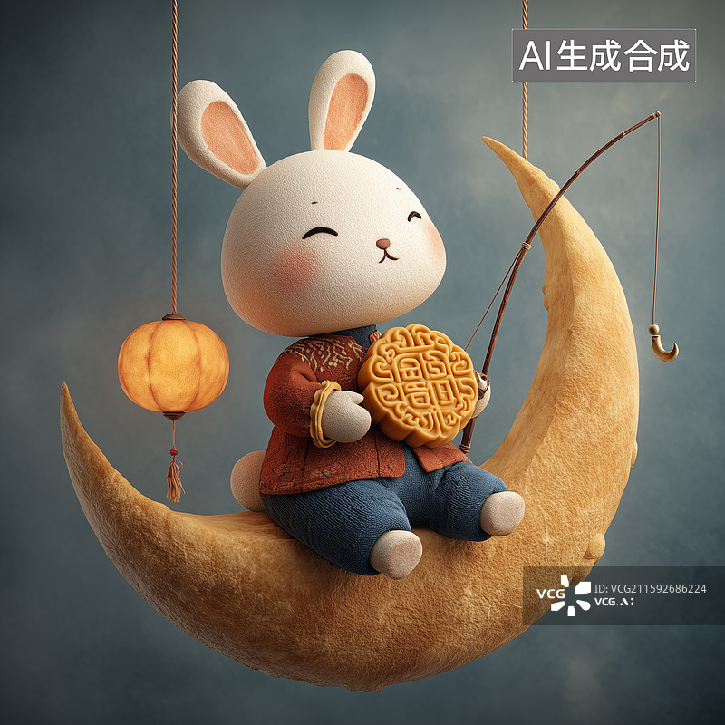 【AI数字艺术】梦幻云月兔3D图图片素材