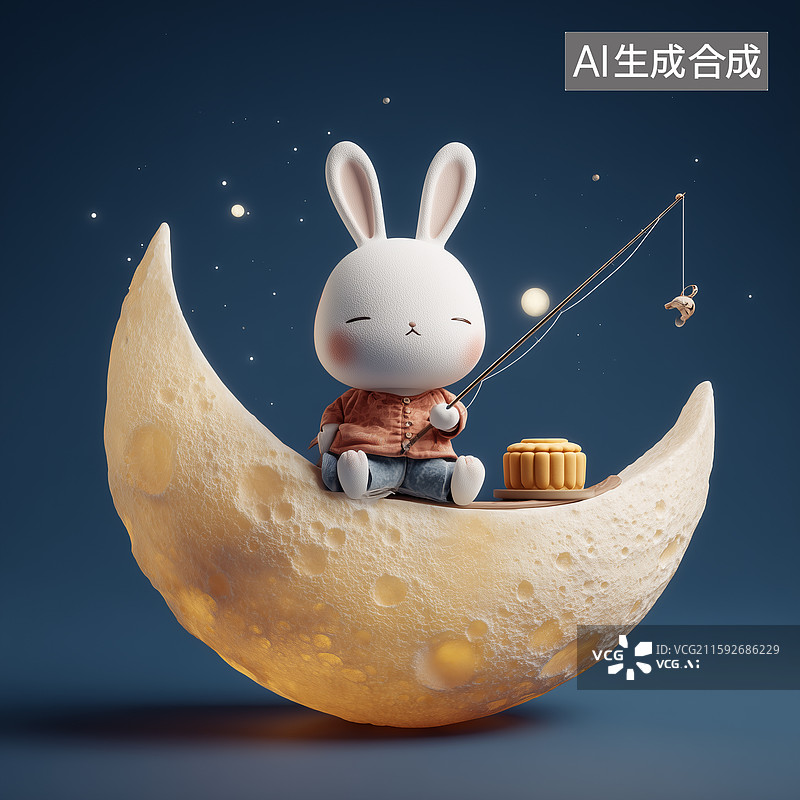 【AI数字艺术】梦幻云月兔3D图图片素材