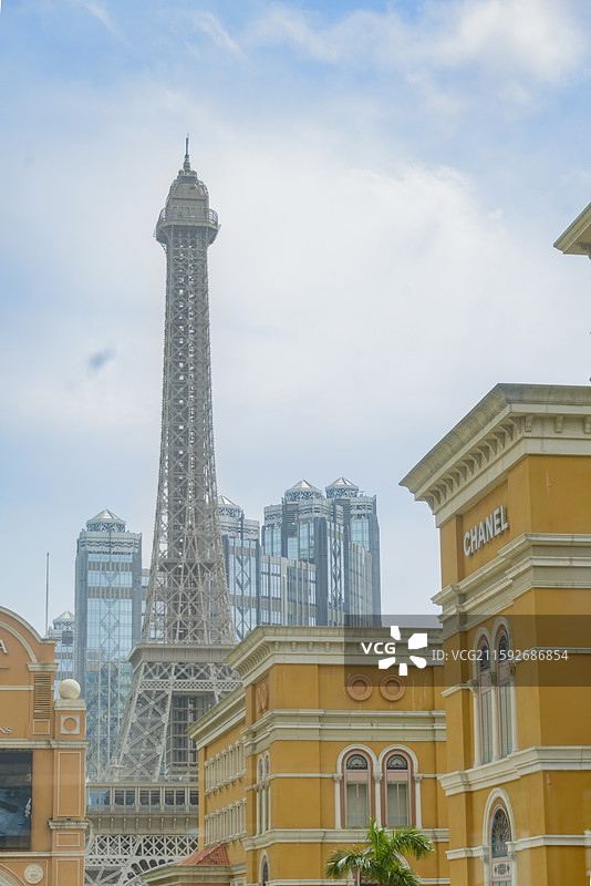 澳门巴黎人度假村巴黎铁塔远景外部景观特写图片素材