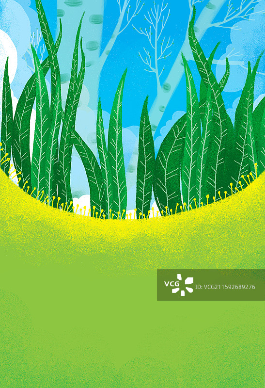 背景插画 风景壁纸插画 草地上茂密的树图片素材
