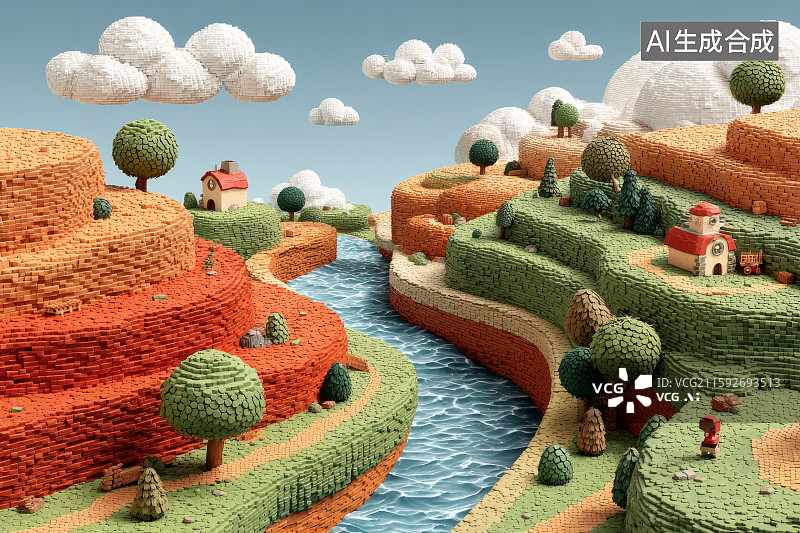 【AI数字艺术】卡通风格的乡村景观图片素材