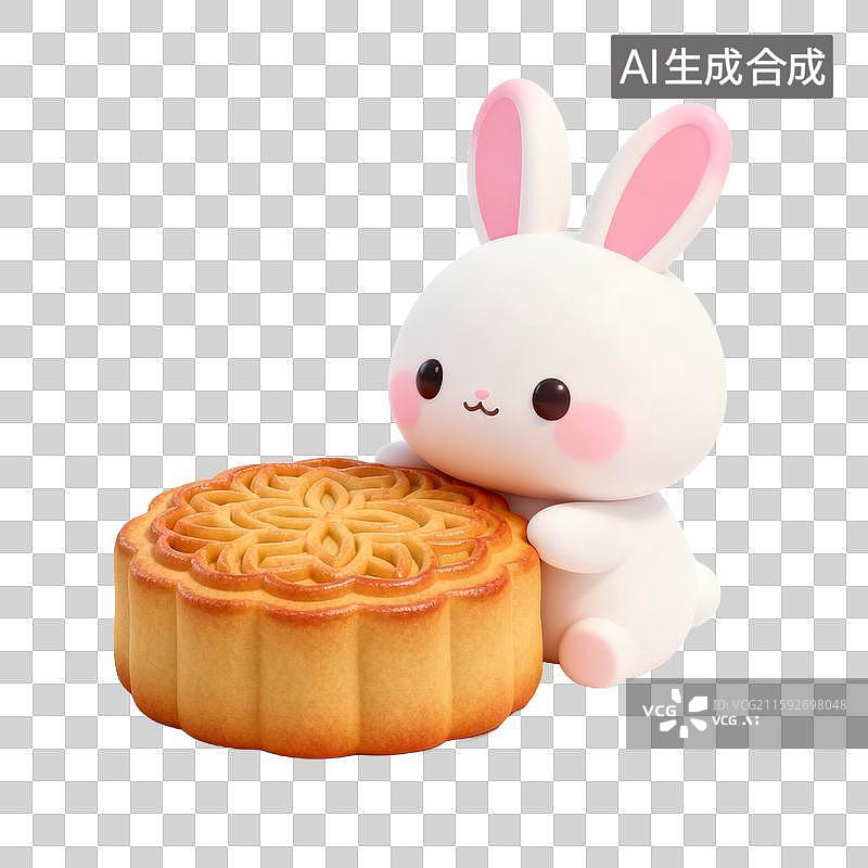 【AI数字艺术】中秋节元素3D卡通萌系月亮月饼月兔桂花螃蟹美食等免抠图图片素材