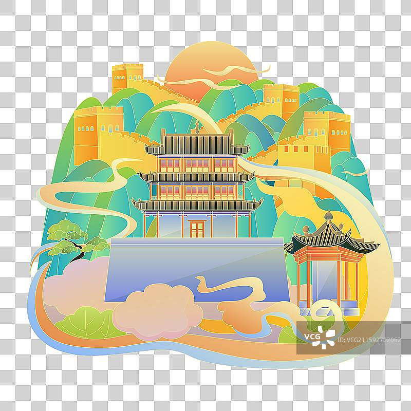长城嘉峪关国潮插画图片素材