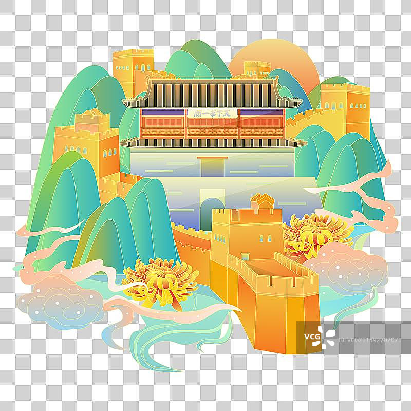 长城山海关国潮插画图片素材