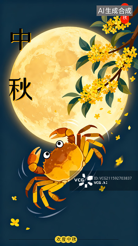 【AI数字艺术】中秋节桂花螃蟹大闸蟹海报图片素材