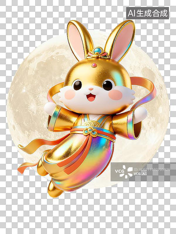 【AI数字艺术】可爱的白兔穿着唐装汉服在满月前飞舞图片素材