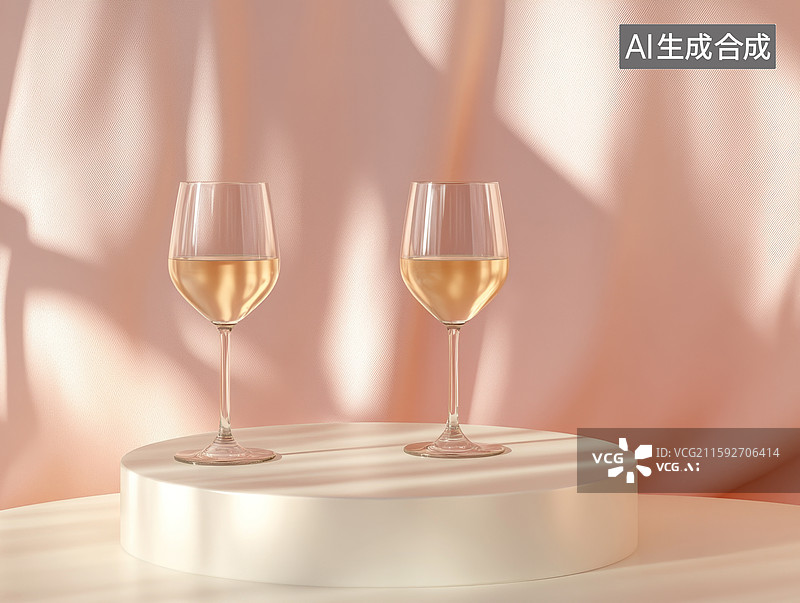 【AI数字艺术】两杯白葡萄酒静享时光图片素材