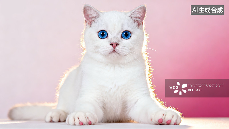 【AI数字艺术】一只可爱英短白猫趴着图片素材