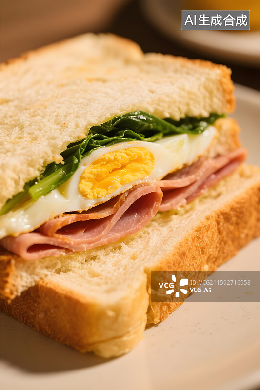 【AI数字艺术】火腿鸡蛋蔬菜三明治图片素材