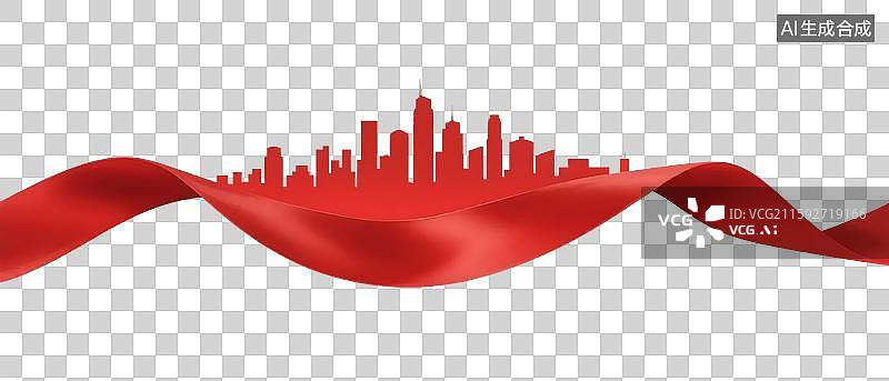 【AI数字艺术】红色丝带与城市天际线图片素材
