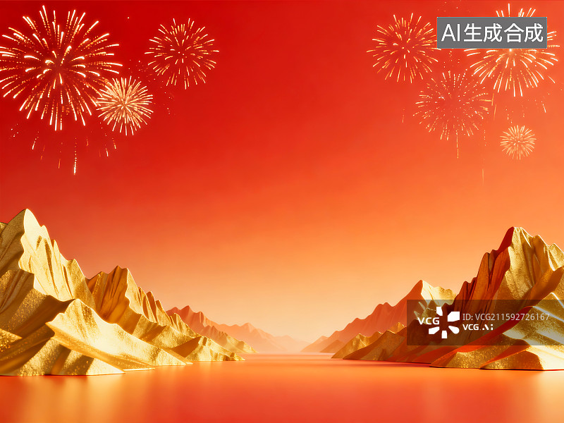 【AI数字艺术】喜庆金山烟花背景图片素材