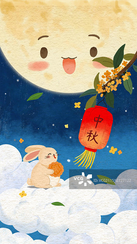 中秋节玉兔灯笼桂花月亮图片素材