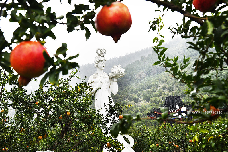 山东枣庄冠世榴园石榴仙子雕塑和石榴图片素材