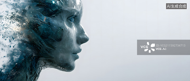 【AI数字艺术】机器人头部的侧面特写图片素材