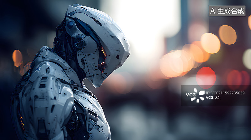 【AI数字艺术】机器人头部的侧面特写图片素材