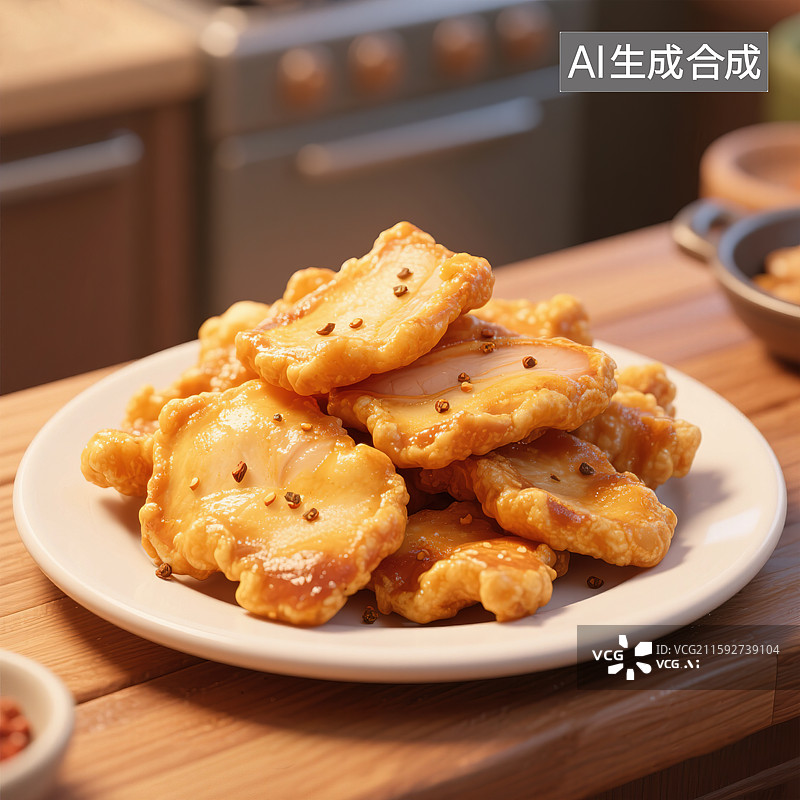 【AI数字艺术】中餐美食锅包肉溜肉段糖醋里脊家常菜小炒肉年夜饭团圆饭热气腾腾3D三维立体卡通风格创意插图厨房广告背景图片素材