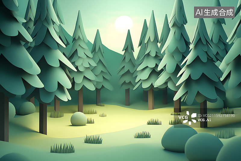 【AI数字艺术】3D松柏森林树林图片素材