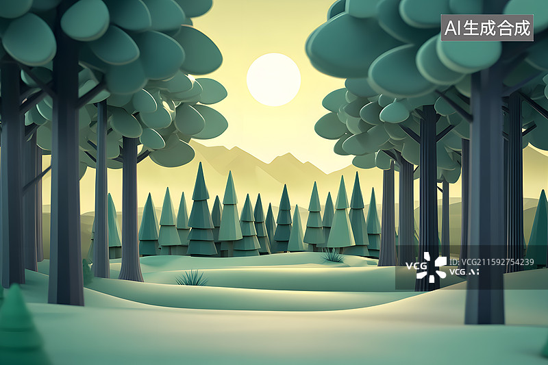 【AI数字艺术】3D松柏森林树林图片素材