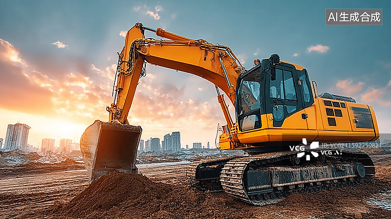 【AI数字艺术】建筑工地挖掘机图片素材
