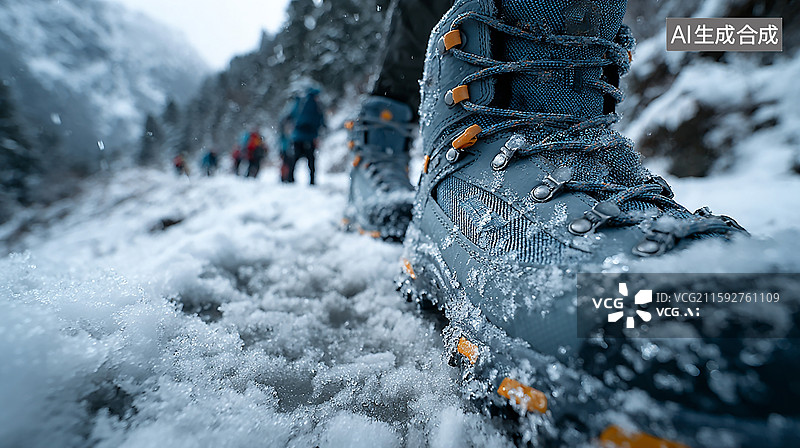 【AI数字艺术】雪山徒步者的坚定步伐图片素材