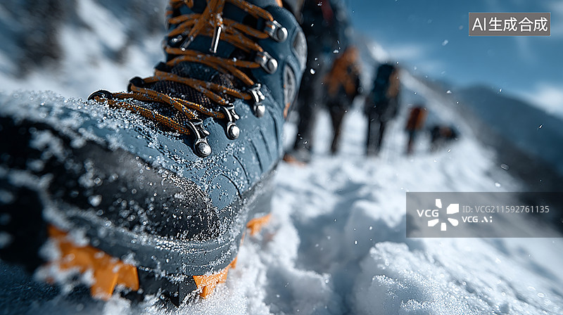 【AI数字艺术】雪山徒步者的坚定步伐图片素材