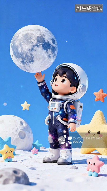 【AI数字艺术】卡通唯美3d宇航员探索太空图片素材