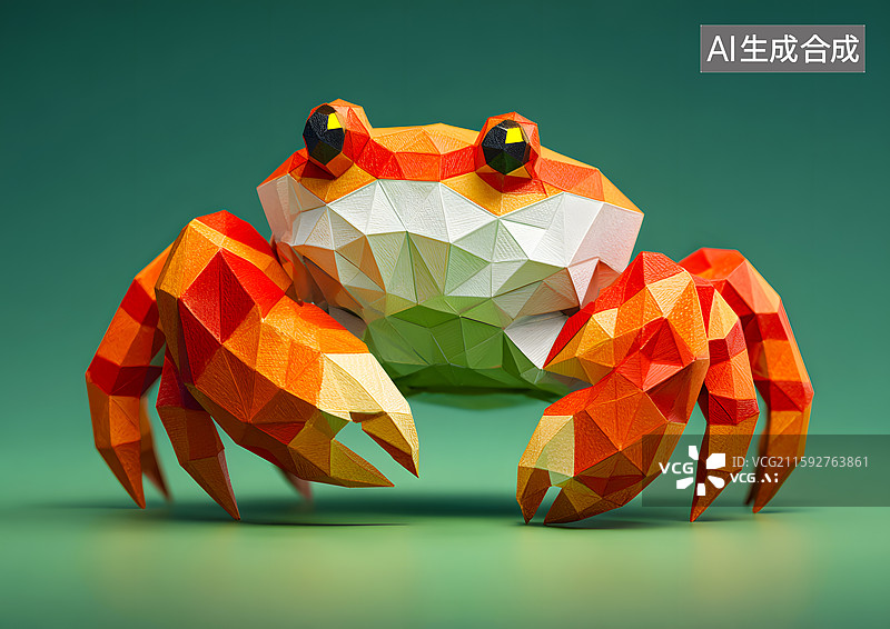 【AI数字艺术】一只折纸风格卡通螃蟹图片素材