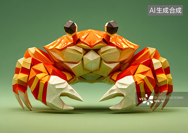 【AI数字艺术】一只折纸风格卡通螃蟹图片素材