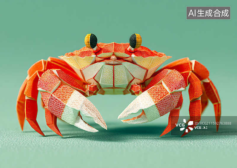 【AI数字艺术】一只折纸风格卡通螃蟹图片素材