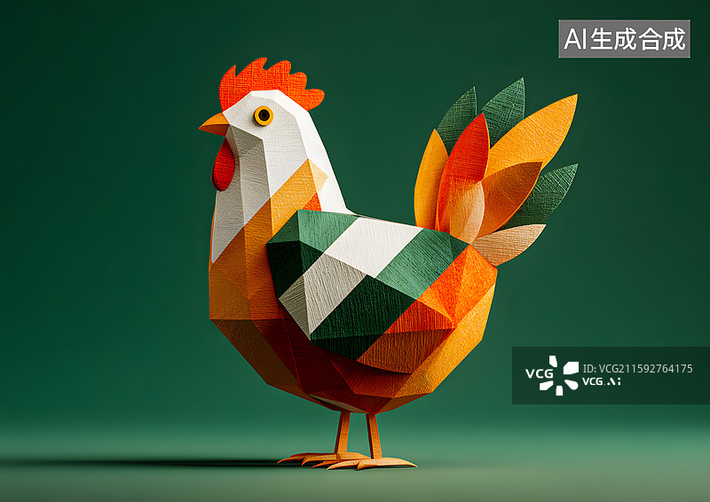 【AI数字艺术】一只折纸卡通风格公鸡图片素材