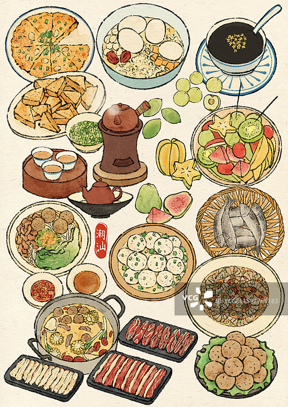 潮汕美食插画图片素材