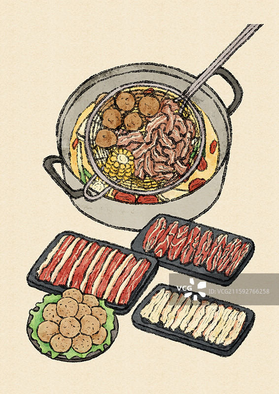 潮汕美食插画-牛肉火锅图片素材