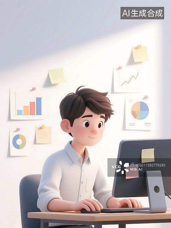 【AI数字艺术】AIGC：办公室工作的男士图片素材