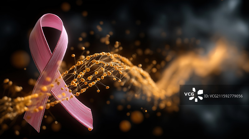 在蜂窝状背景的映衬下，一条粉红色的丝带幻化成金色的能量波，象征着动态变化。图片素材