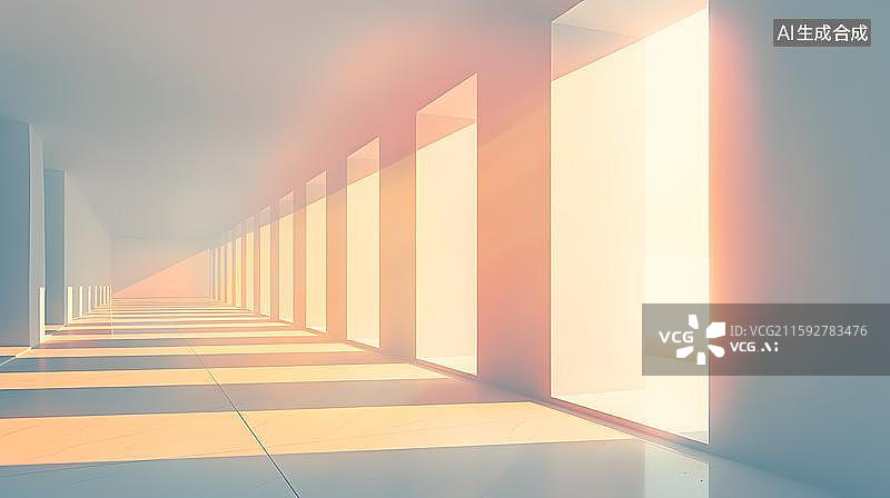 【AI数字艺术】混凝土结构的延伸感 霓虹灯光构成的未来隧道 科技感十足的无限延伸空间图片素材