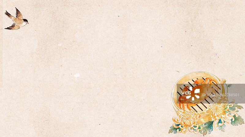 螃蟹菊花秋分霜降节气装饰边框水墨画图片素材