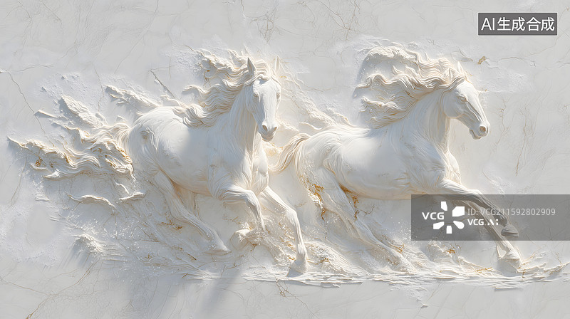 【AI数字艺术】骏马奔腾浮雕艺术展图片素材