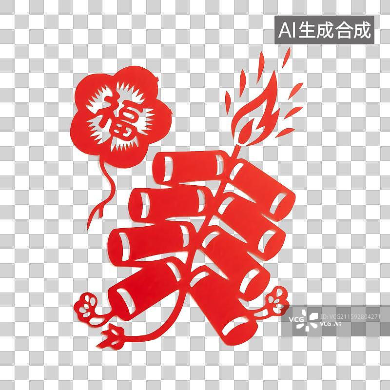 【AI数字艺术】红色剪纸鞭炮体现传统节日图片素材