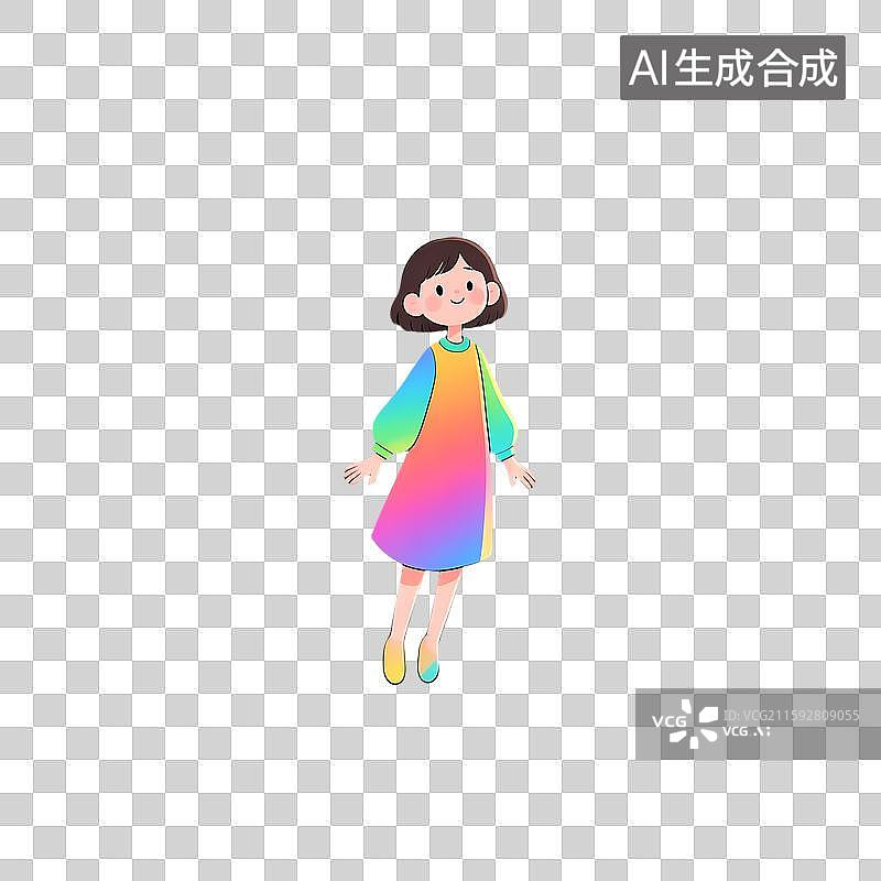 【AI数字艺术】彩色连衣裙女孩图片素材