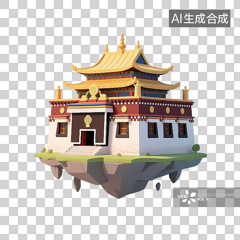 【AI数字艺术】祥云楼阁漂浮图片素材