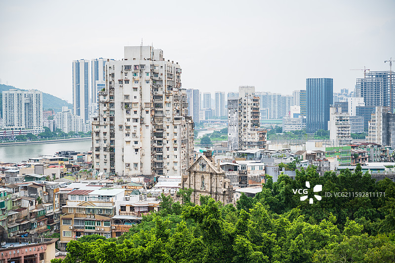 澳门新马路 大三巴 炮台山 博物馆 东望洋灯塔 澳门塔 新葡京图片素材