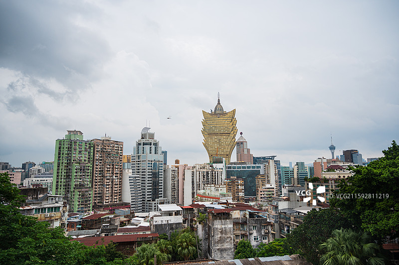 澳门新马路 大三巴 炮台山 博物馆 东望洋灯塔 澳门塔 新葡京图片素材