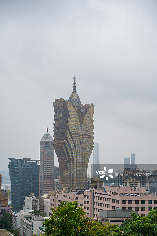 澳门新马路 大三巴 炮台山 博物馆 东望洋灯塔 澳门塔 新葡京图片素材