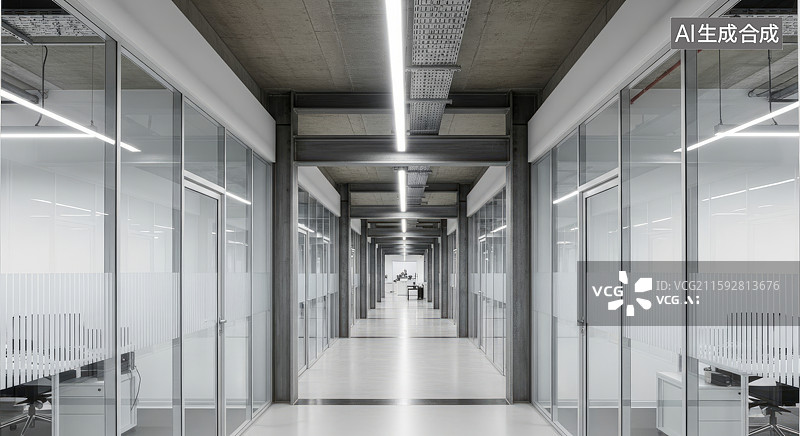 【AI数字艺术】现代办公室玻璃隔断走廊图片素材