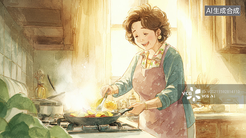 【AI数字艺术】厨房中的温馨烹饪时光图片素材